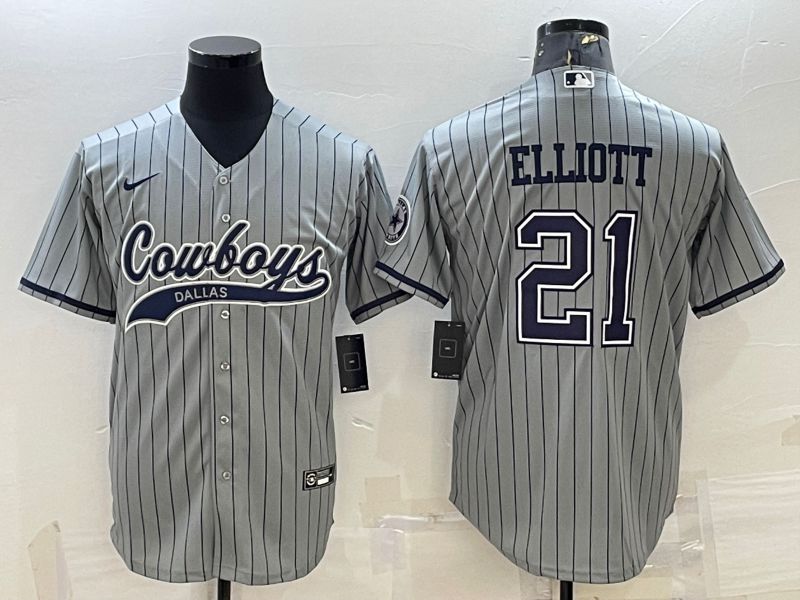 Men Dallas Cowboys 21 Elliott Grey Stripe 2022 Nike Co branded NFL Jerseys